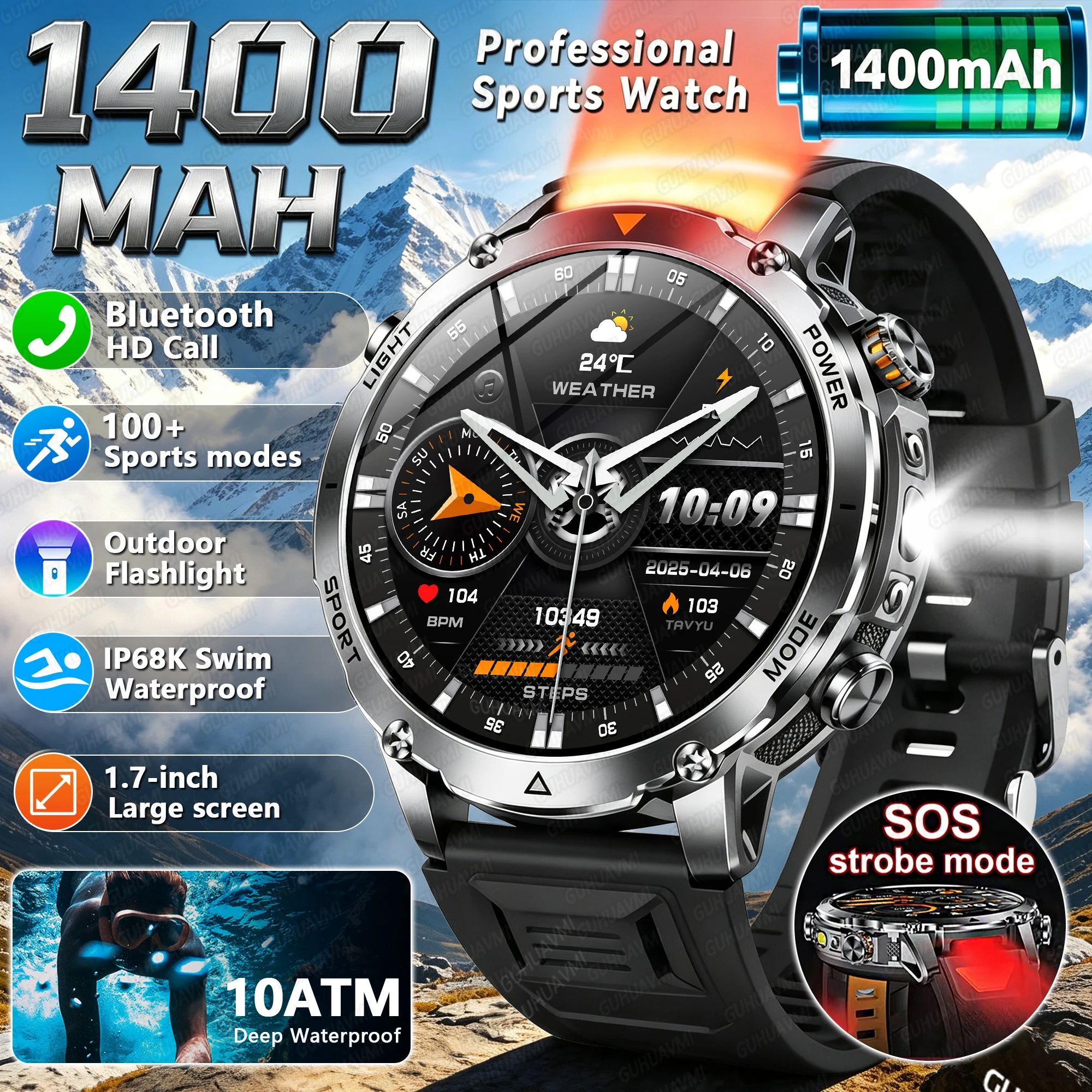 2026 Hot New 1400mAh Extra-Large Battery SmartWatch Men Mili