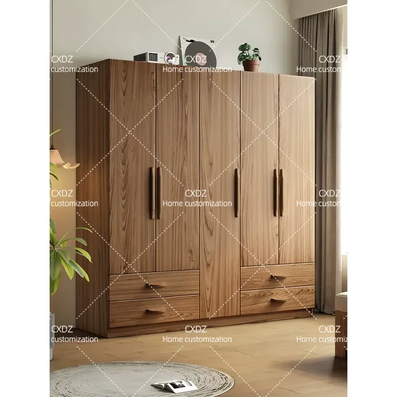 New Chinese Style Solid Wood Wardrobe for Bedroom Household Wooden Storage Cabinet with Hanging Space Compact Locker for