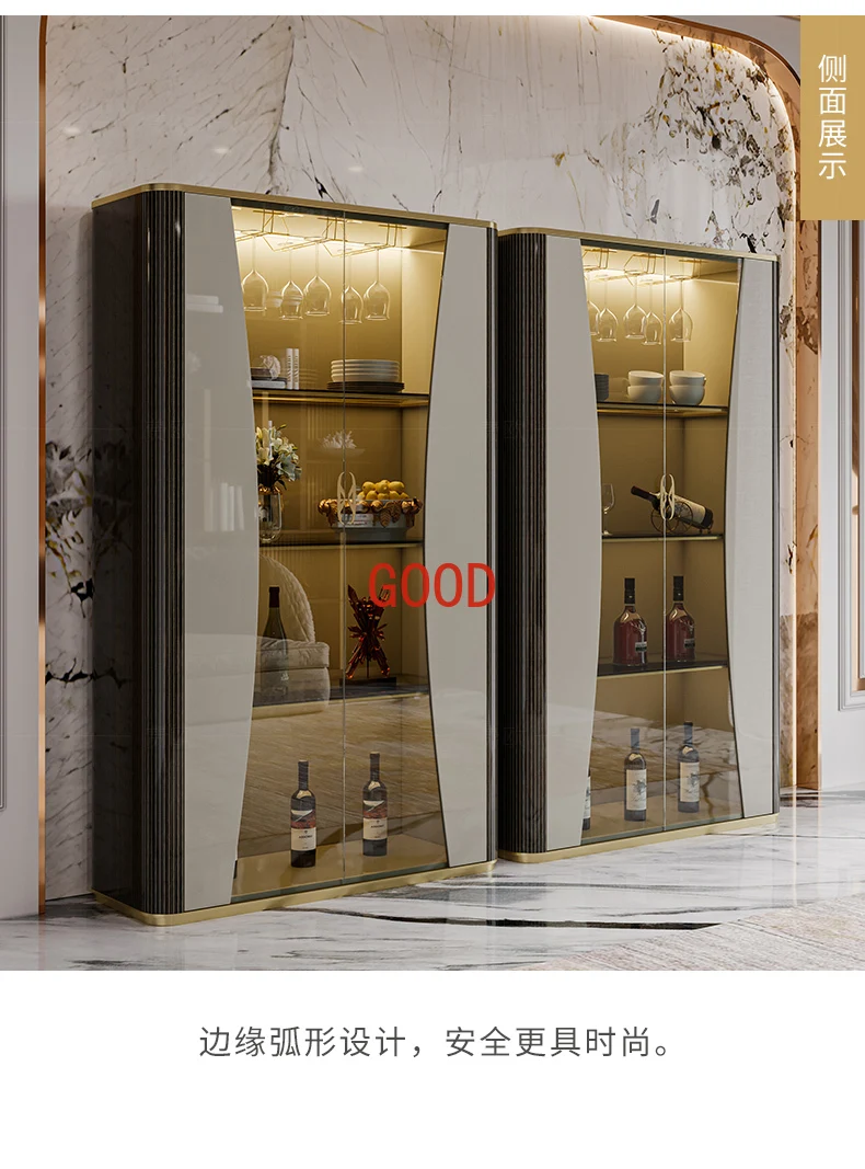 Легкий роскошный стеклянный винный шкаф, настенный винный шкаф для ресторана, простой модный итальянский двухдверный книжный шкаф с краской