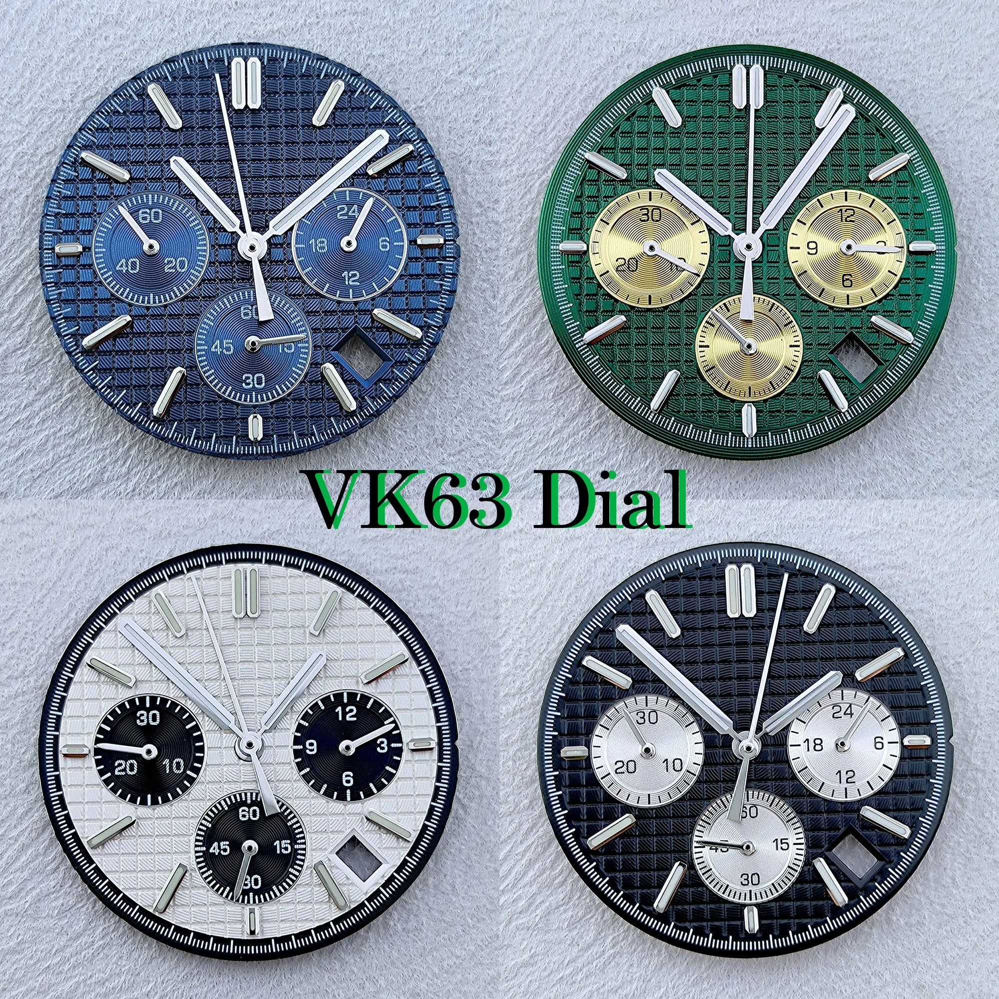 VK63 Dial Men's Watch Dial Panda Dial 31.8mm No Logo Dial Green Luminous Dial Fit VK63 Movement Watch Accessories Repair Tools