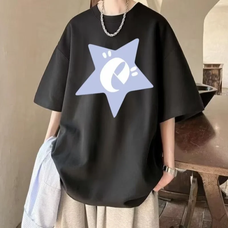 Harajuku Simple Fashion Pentagram Graphic Printing Men‘s T Shirts Streetwear Casual Loose O-neck Oversize Short Sleeve Tops Tees