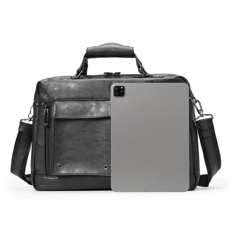 Man Briefcase Men Handbag Laptop Bag Transverse Men\'s Shoulder  Side Messenger Bag Executive Man Business Teacher Briefcase PU