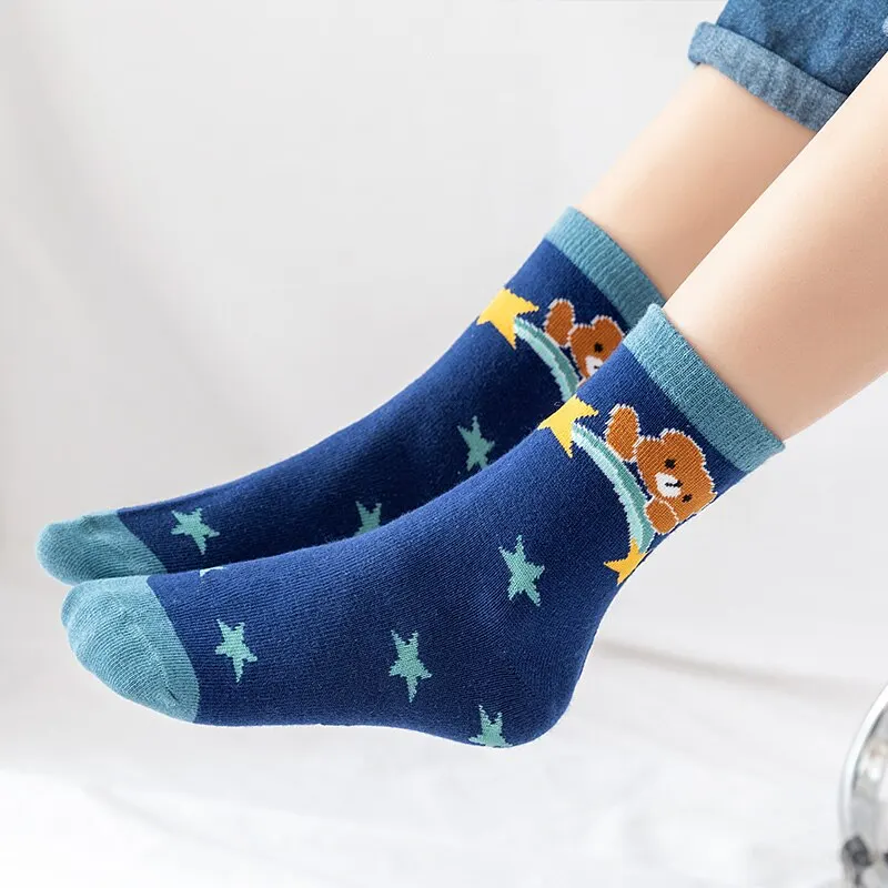 5 Pairs Children Sock Medium Length Anime CartoonComfort Warm High Quality Kids Baby Socks Boy Socks Four Seasons