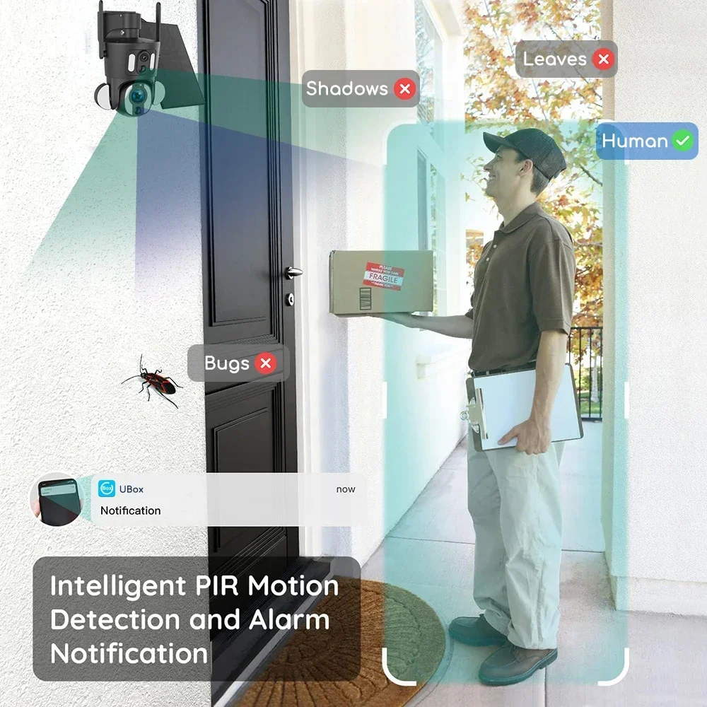 5MP Dual-Lens 4G LTE Security Camera 10X Optical Zoom 9W Solar Powered PTZ IP Camera,Auto Tracking,AI Detection,Spotlight Color