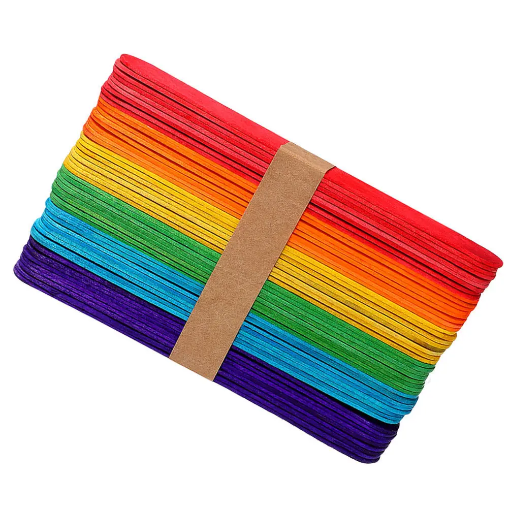 

100Pcs Colored Wooden Popsicle Sticks Craft Wood Sticks Smooth Edges Kids DIY Material School Projects Family Creative