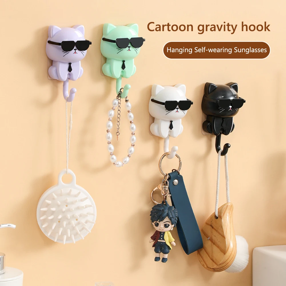 Gancho de gato de dibujos animados creativo, llavero adhesivo de gato bonito, colgador de llaves de gato para llaves, bolsa, bufanda, sombrero, toalla, decoración colgante