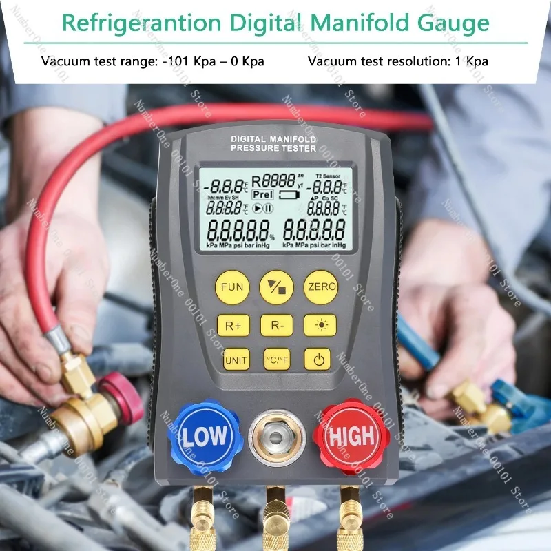 WZ-0031 Digital Pressure Gauge 0-6000Kpa Refrigeration Vacuum Pressure Manifold Tester HVAC Temperature Tester Valves Tool Kit