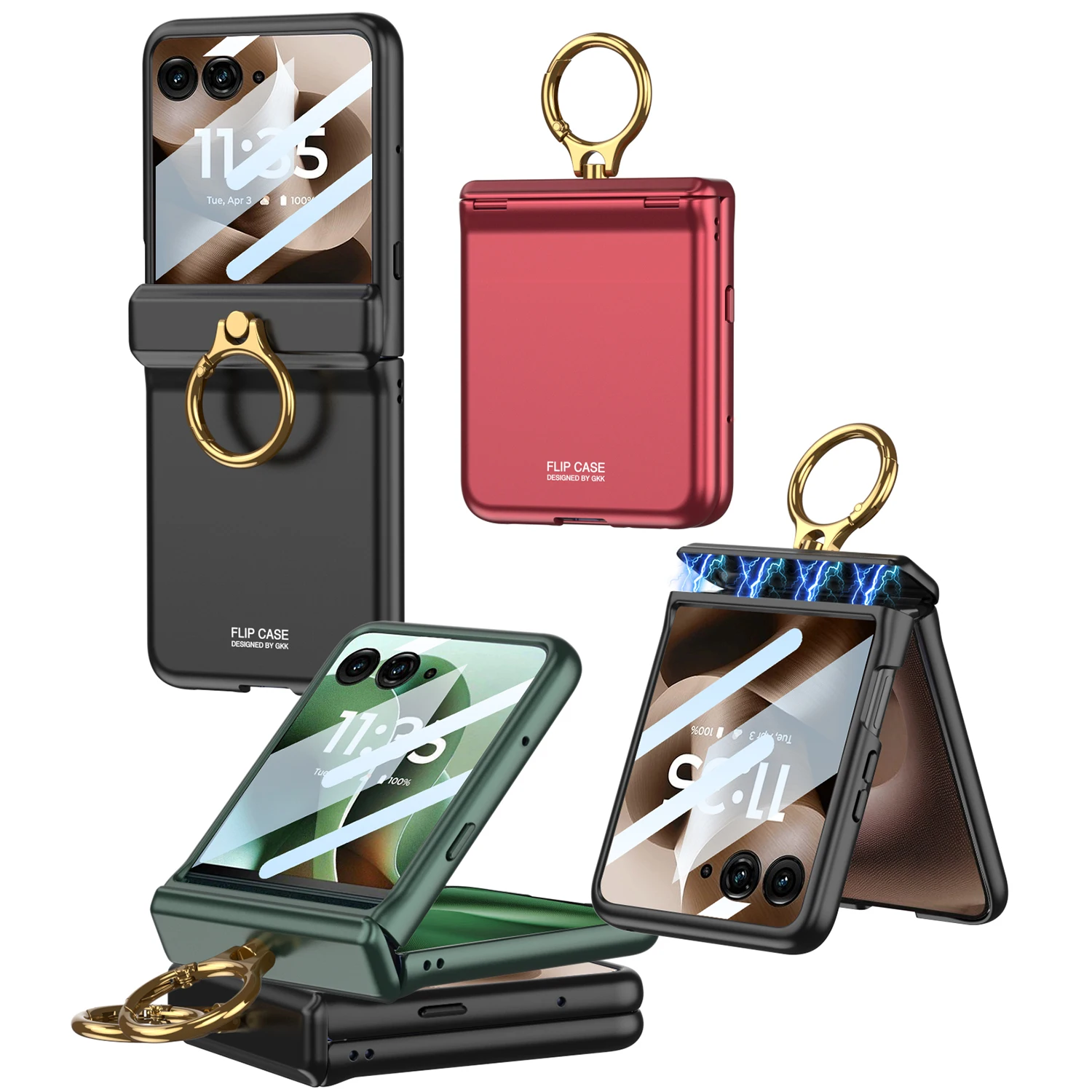 For Motorola Razr 60 Ultra Case Luxury Solid Color Matte Magnetic Folding Hinge Ring Holder with Tempered Film Shockproof Cover