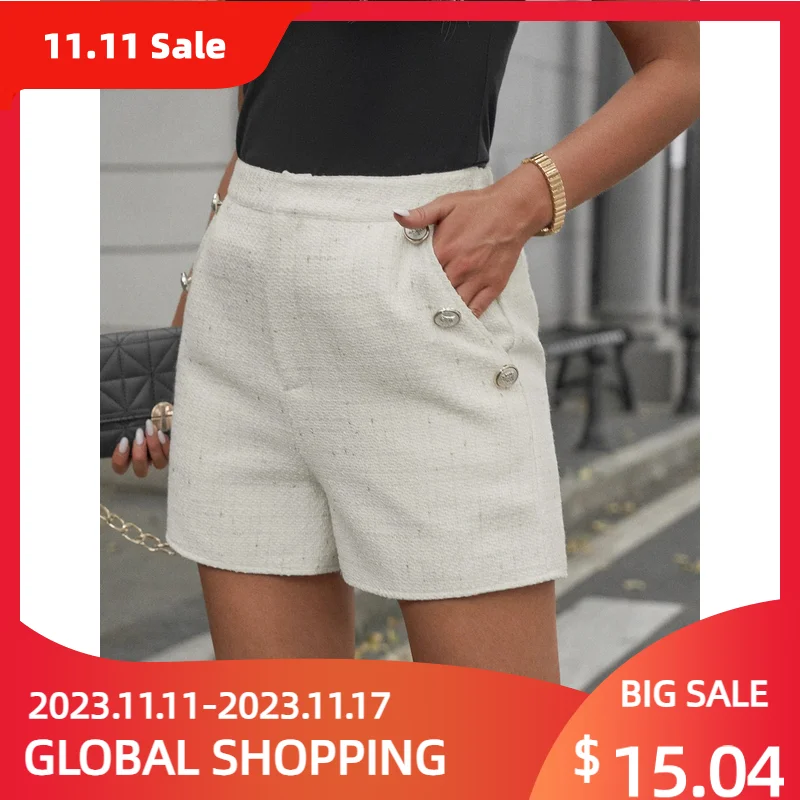 

Elegant Woolen Shorts for Women Temperament Commuter Button Streetwear High Waist Loose Slim Fit Autumn and Winter Solid Short