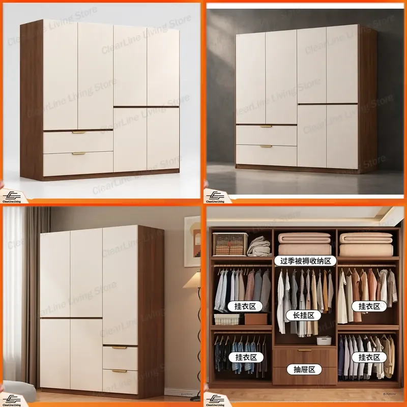 for Wardrobe Home Bedroom New Medieval Style Storage Sub-Cabinet Simple Rental Room Segmented Wooden Hanging Wardrobe Others