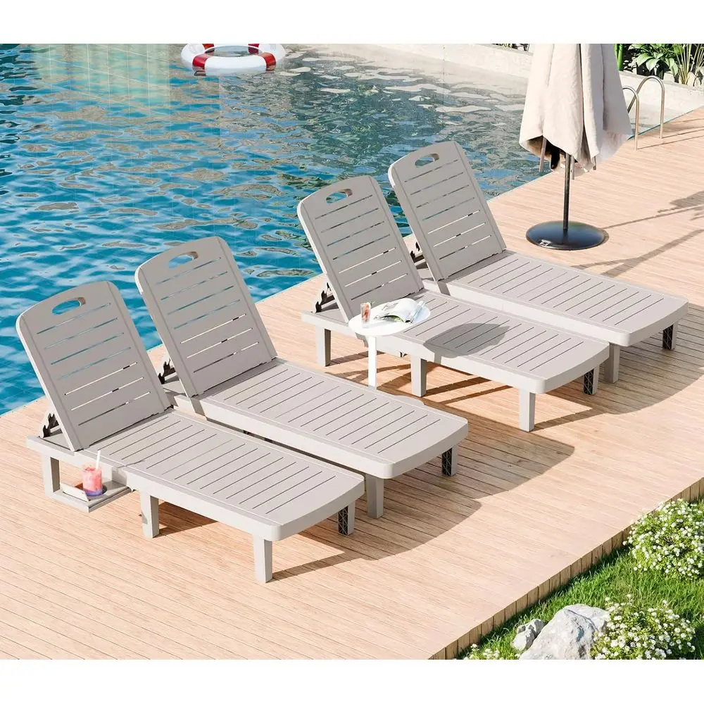 

Set of 4 Oversized Lounge Chairs, Adjustable Backrest & Cup Holder, Waterproof for Poolside, Patio, Beach, Yard - Gray