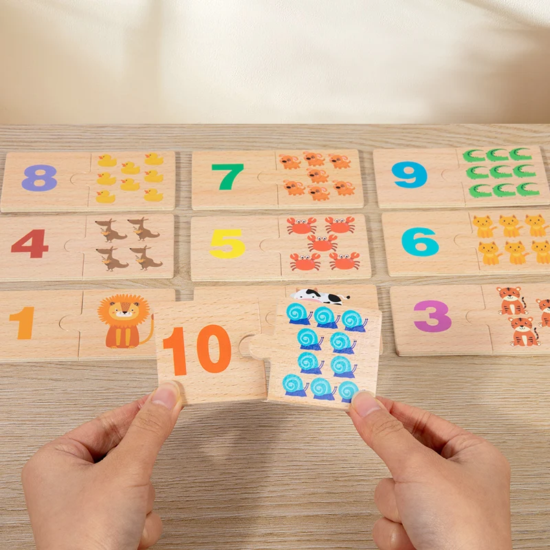 Montessori Math Toy Wooden Learning Number Geometry Kids Number Matching Puzzle Digital Pattern Thicken Blocks Game for Children
