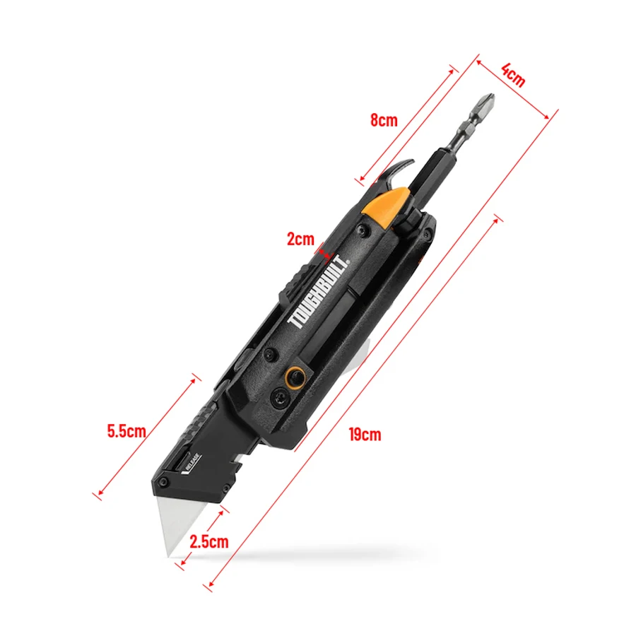Imagem -02 - Toughbuilt Tb-h412-im em Faca Dobrável para Eletricista Faca Utilitária Multifuncional com Driver de Bits e Ferramenta Manual de Barra de Alavanca