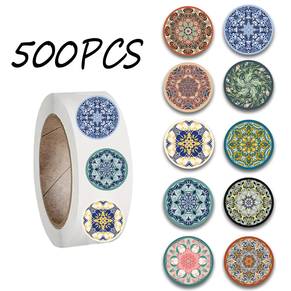 

500PCS Retro Pattern Roll Stickers, 10 Pattern Styles, Decorative for Refrigerators, Tablets, Skateboards, Waterproof Stickers