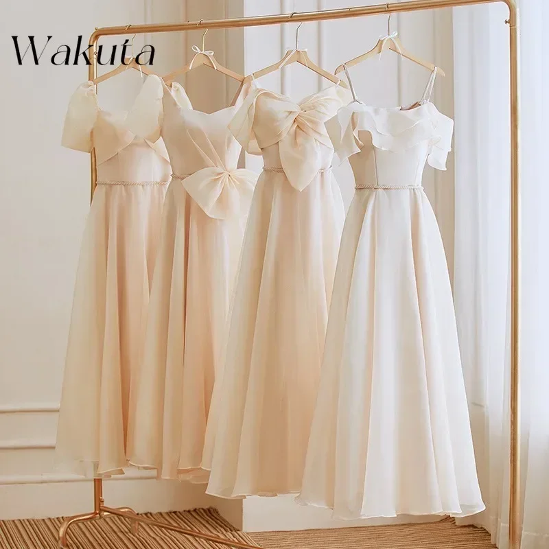 Wakuta French Retro Bra Champagne Bridesmaid Prom Robe Chic Niche High Sense Wedding Sisters Group Vestidos De Fiesta ชุดงานพรอม