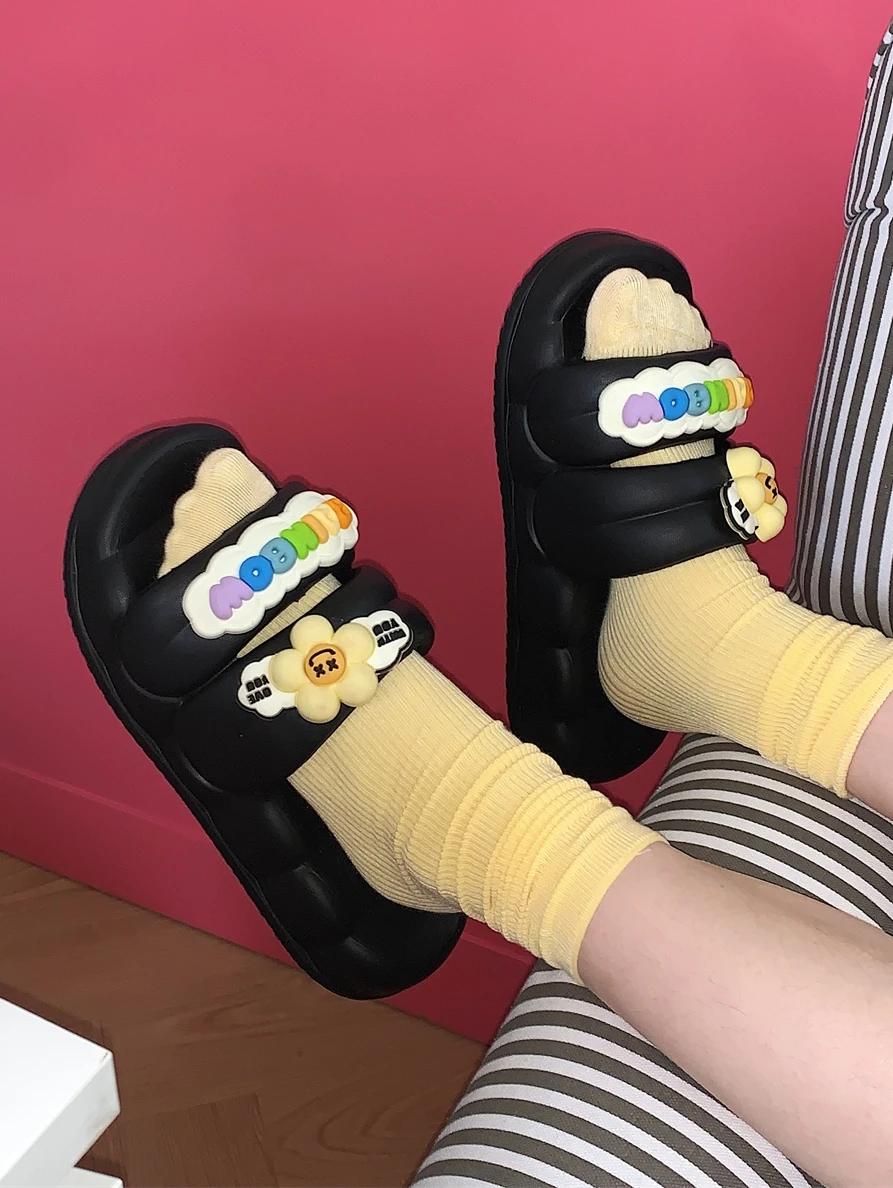 Slim Beach Slippers 2024 Summer Outdoor Leisure Anti slip Versatile Fairy Sunflower Double Strap Slippers Women
