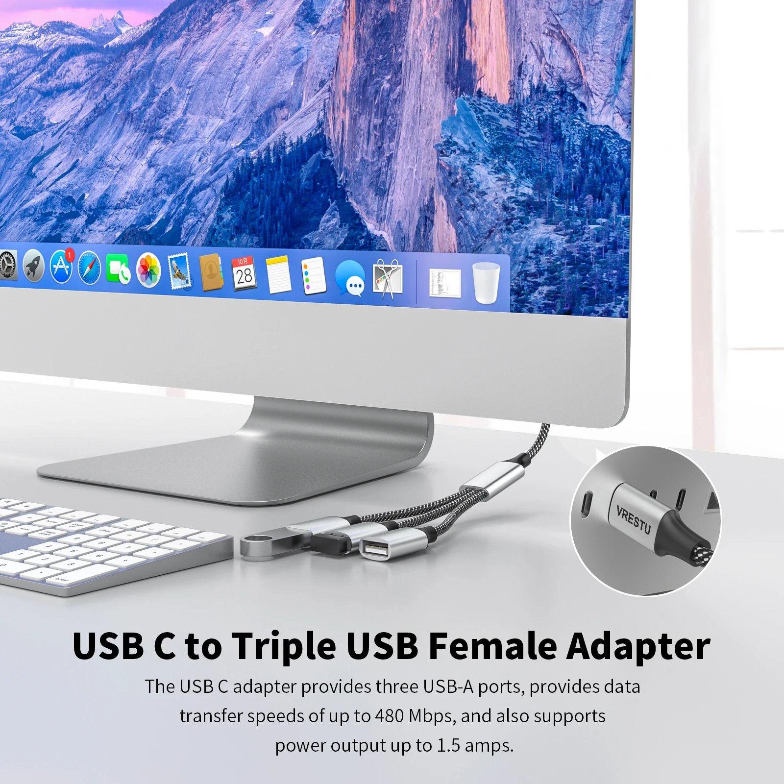 Type C to Dual USB OTG Adapter USB 2.0 Type-C Expansion HUB Data Charging Braid Cabo for Samsung Galaxy S22 MacBook Pro Air iPad