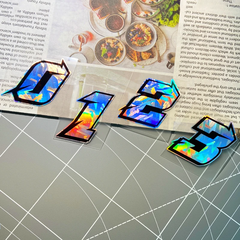 1PC Arabic Numbers Motorcycle Stickers Reflective Holographic Carbon Effect for Helmet Scooter Fuel Tank Front Fairing Decals image 4