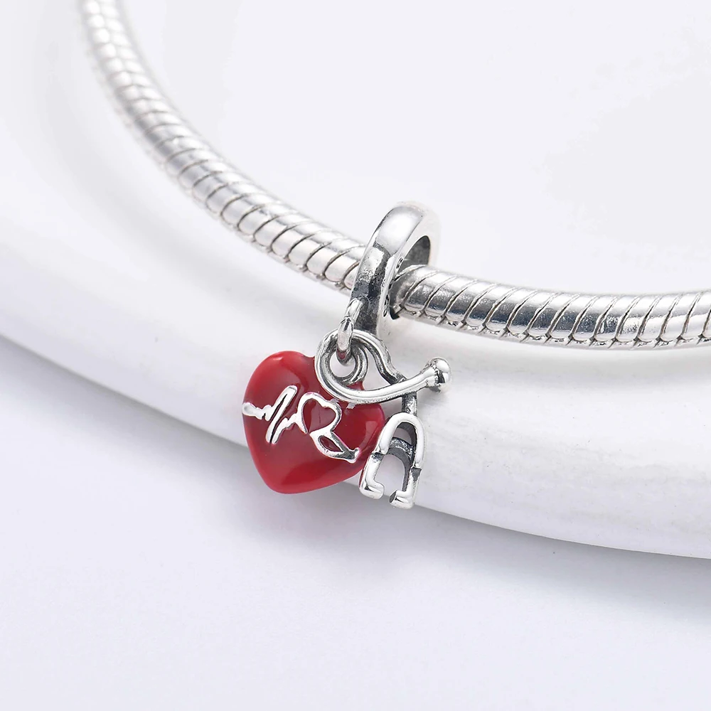 New 925 Sterling Silver Pill Stethoscope Nurse Charm Of Ley 925 Chain Beaded Fit Original Bracelet Accessories DIY Women Jewelry view 5