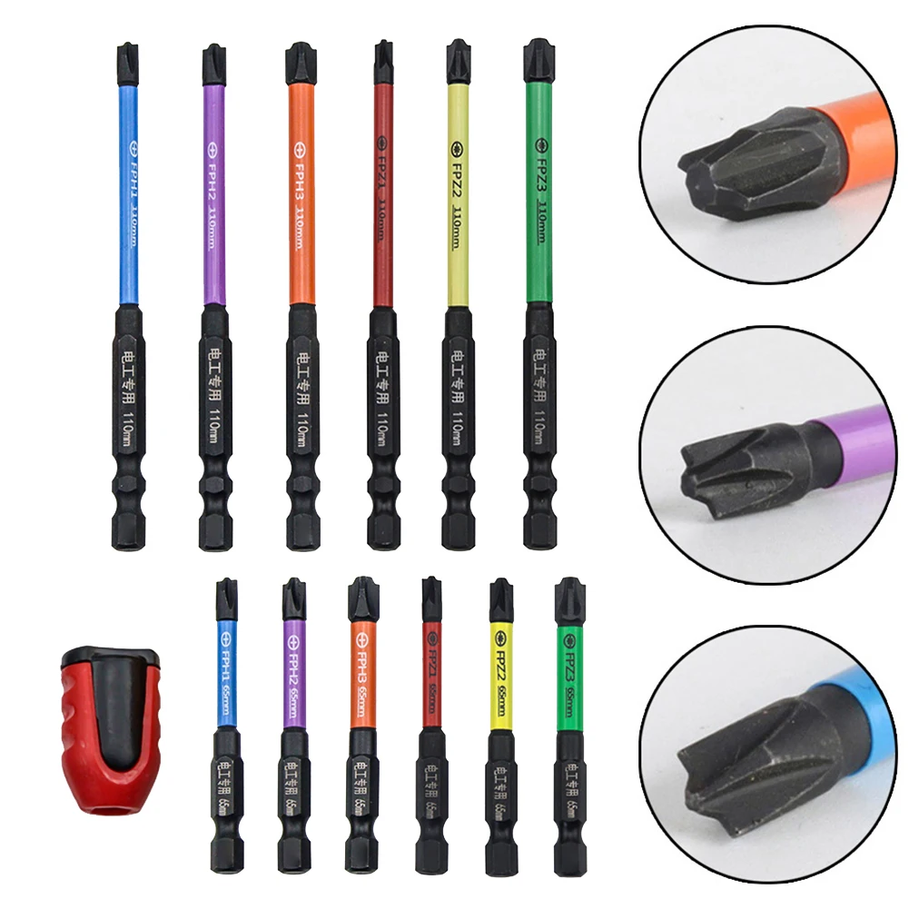 4pcs/set 65mm/110mm FPH FPZ Special Slotted Cross Screwdriver Bit with Magnetic Ring For Socket Switch Electrician Power Tool