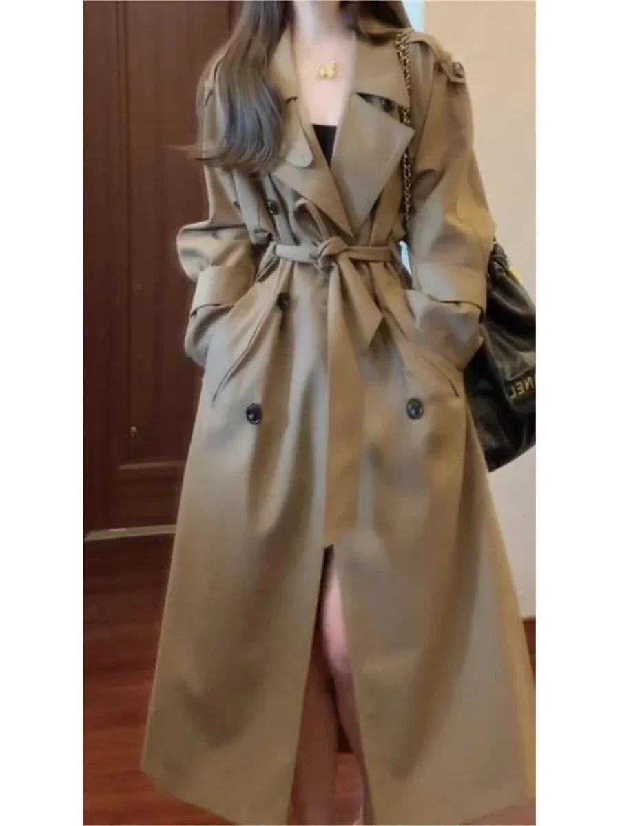 

New Style Autumn 2024 Long Women Coat Khaki Lapel Fashionable Temperamental Waist Windbreaker for Female