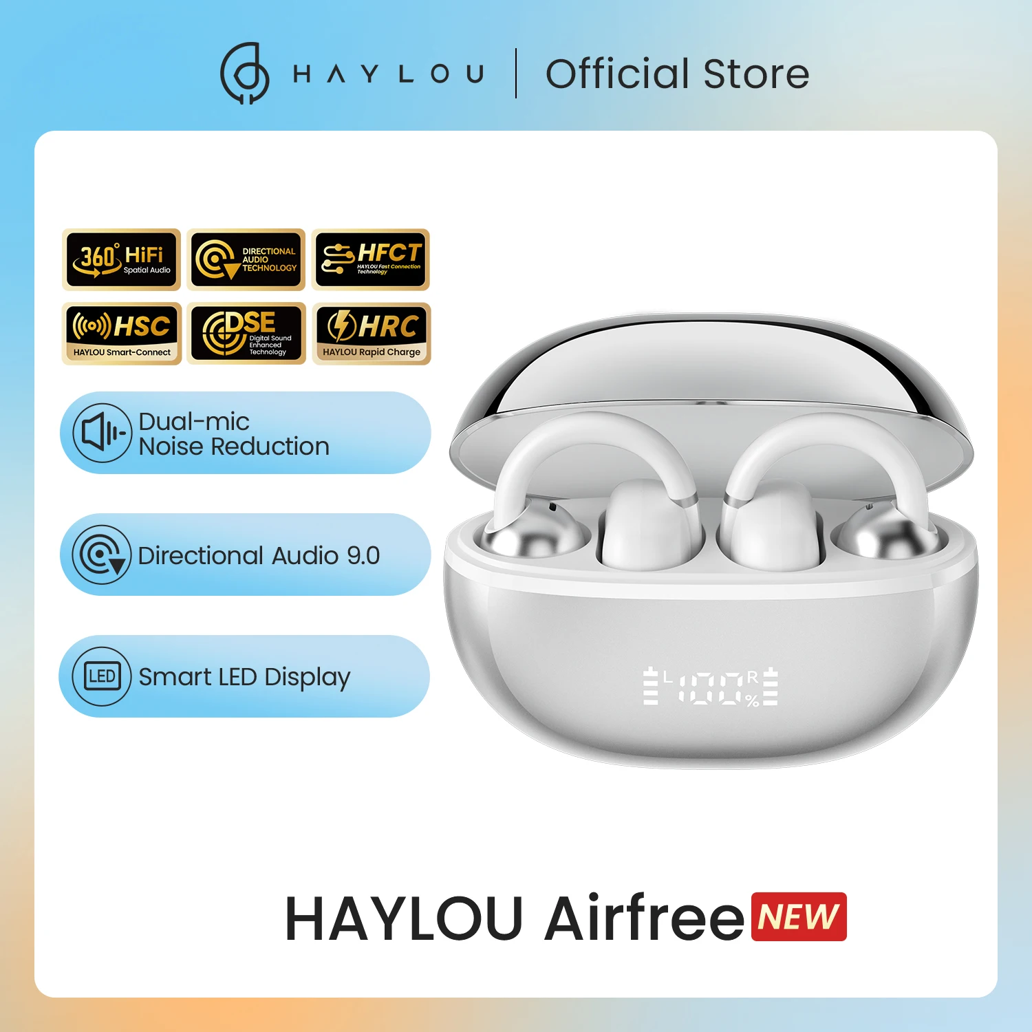 HAYLOU AirFree Ear Clip Earphones Bluetooth 5.4 Wireless Earbuds Dual-mic AI Noise Reduction Sports Headphones Smart LED Display