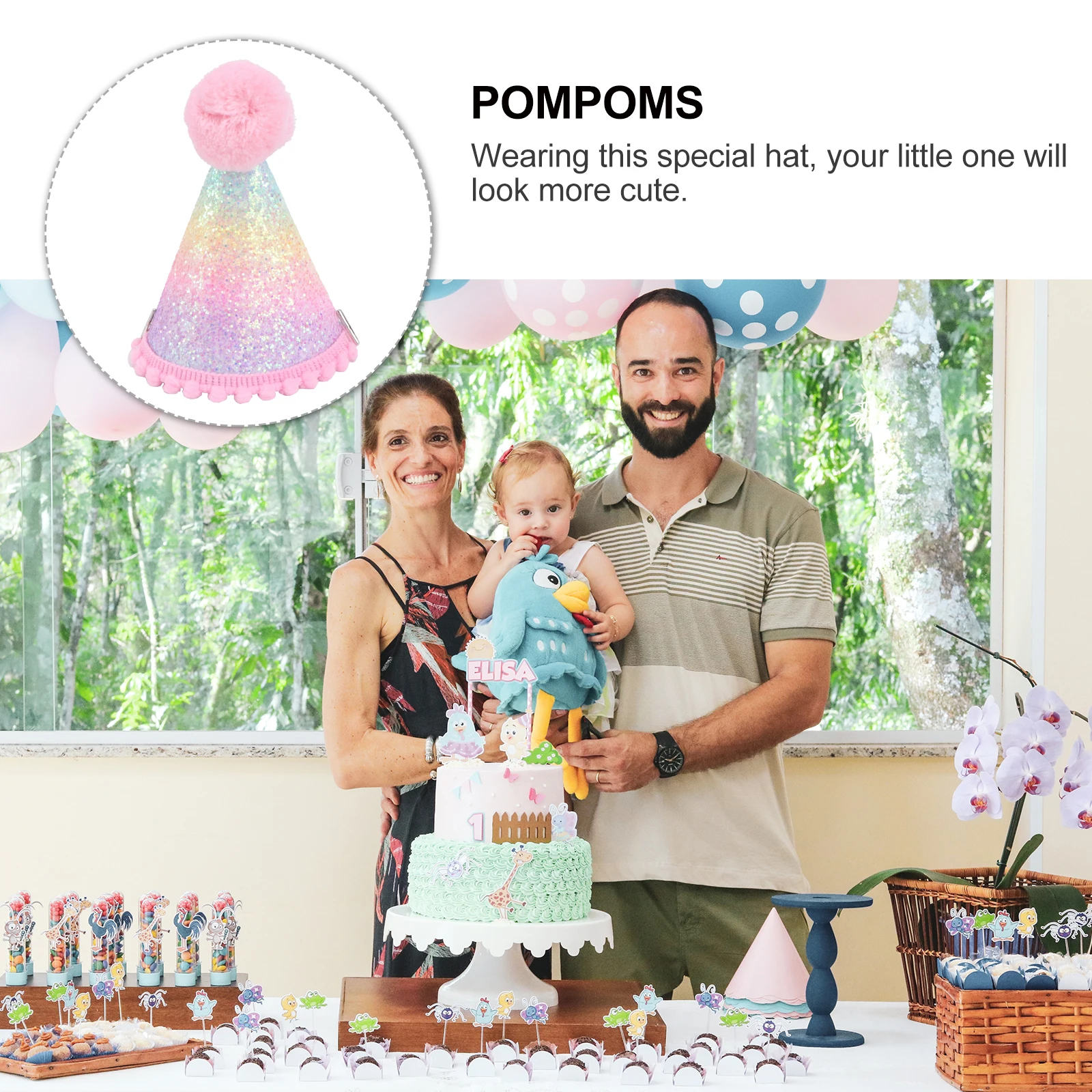 

1Pcs Rainbow Crown Hat Pom Pom Birthday Party Hat Birthday Supplies Adorable Photo Prop Charming Gift