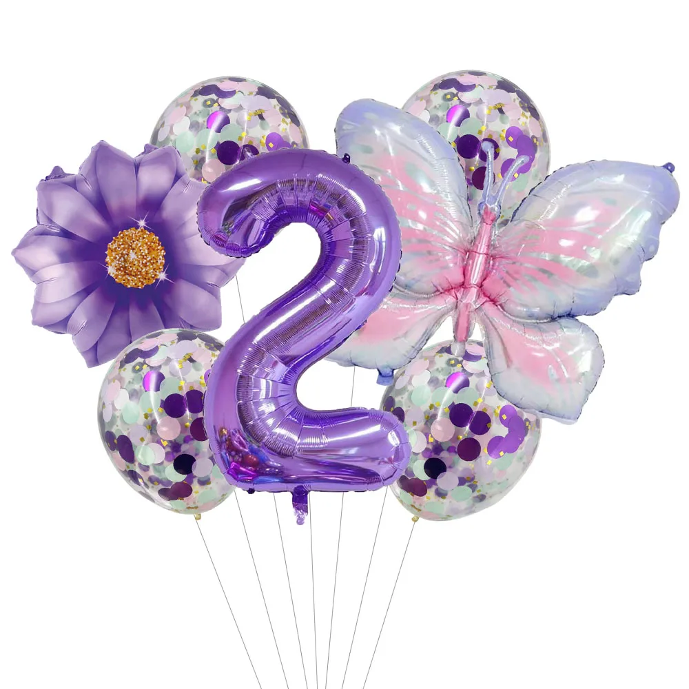 9Pc Butterfly Foil Balloons Set Number Ball Birthday Wedding Baby Shower Party Decorations