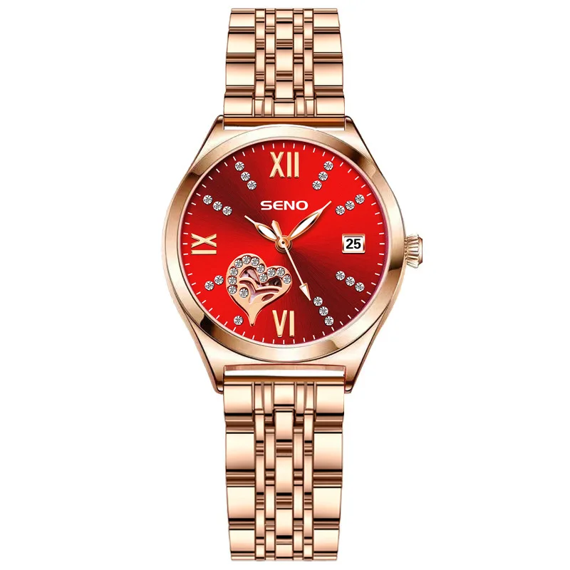

Elegant Heart-Shaped Women's Watch with Leather Strap Female Student Fashion Calendar Waterproof Luminous Retro Wristwatch