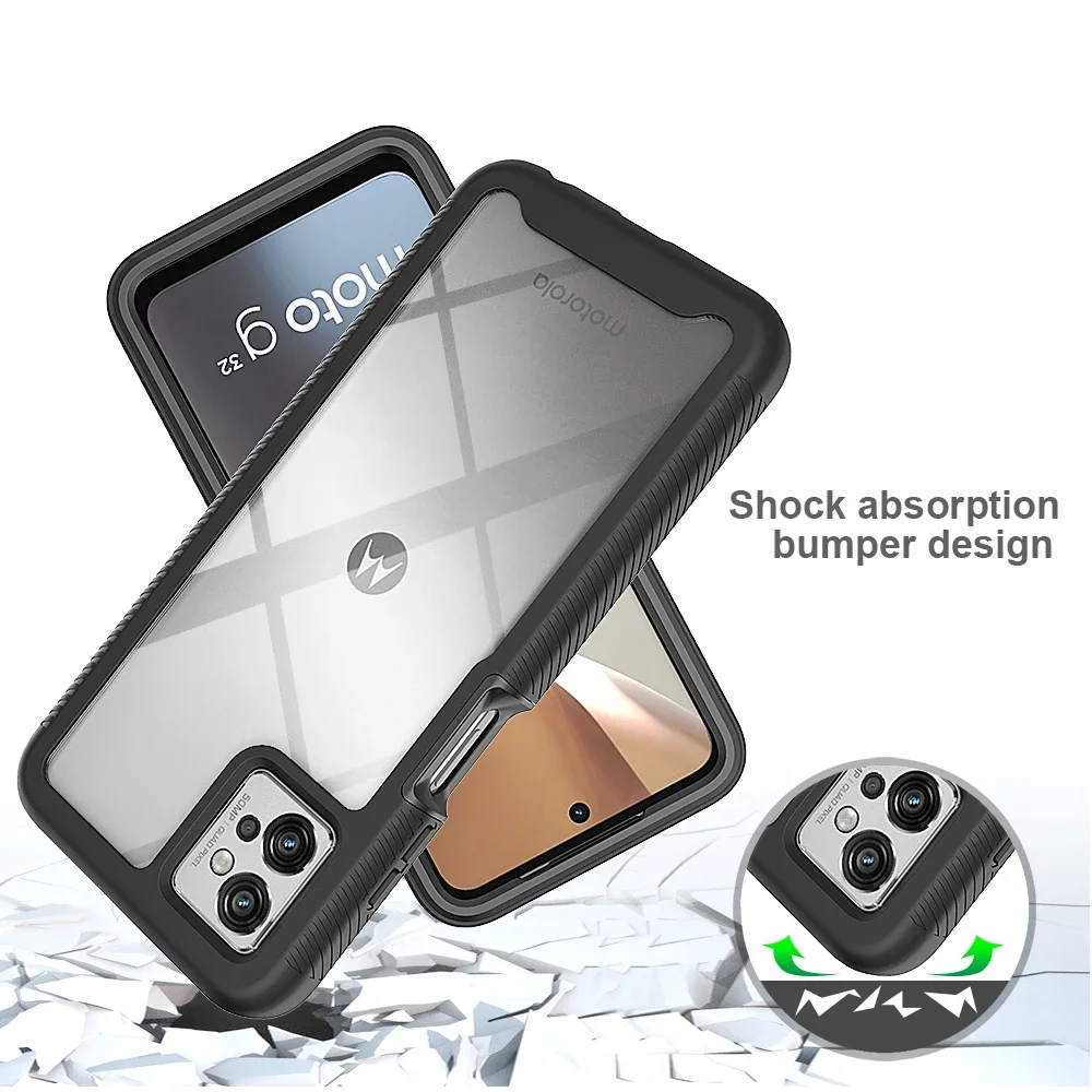 Armor Shockproof Case with PET Screen Protector For Motorola Moto G32 G42 G52 G82 5G E13 G13 G23 G53 G14 G54 G84 Back Cover