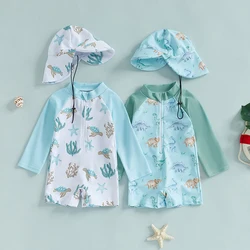 Toddler Infant Baby Boy Swimsuit Newborn Rash Guard Baby Boys Girls 1Piece Zipper Bathing Suit Swimwear with Hat