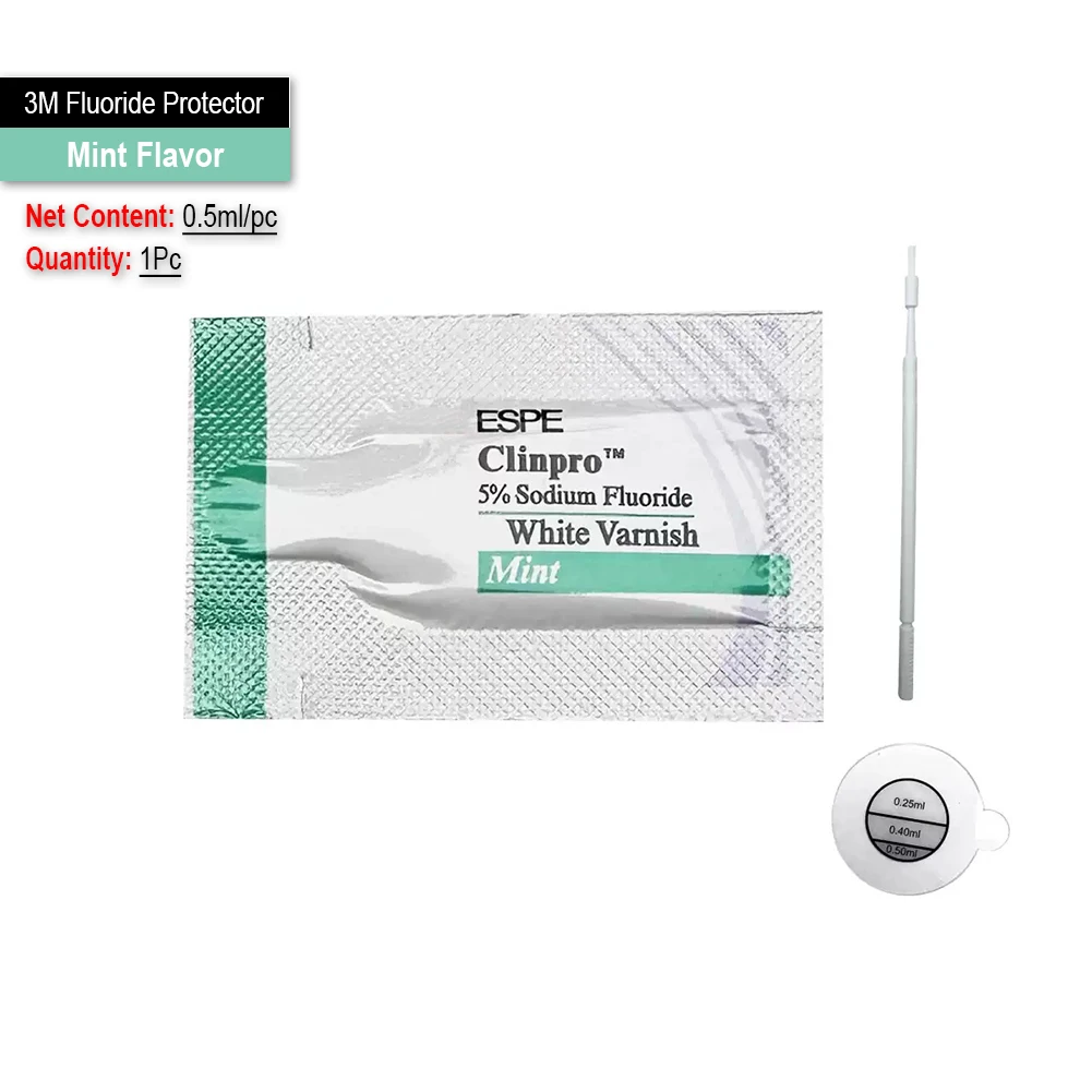 0.5ml/pc Dental Fluoride White Varnish 5% Sodium Fluoride With Brush Oral Tooth Protectant Lacquer TCP Extended Release Formula