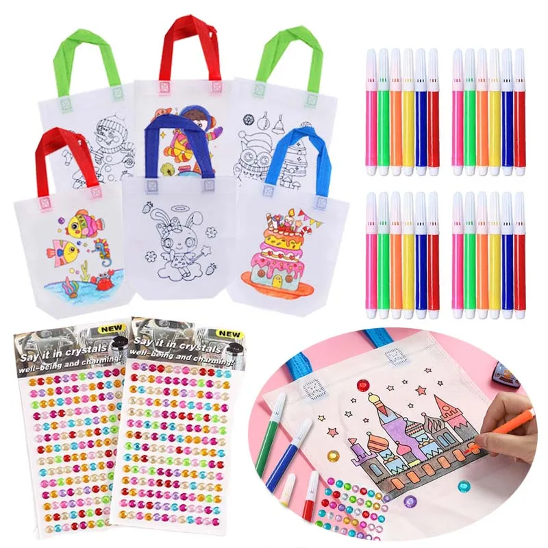 مجموعة حقائب الكتابة على الجدران ألعاب الرسم للأطفال نمط الرسوم المتحركة اليدوية DIY بها بنفسك الفن تلوين لعبة ألغاز لعبة رسم ملصقات الماس TMZ #1