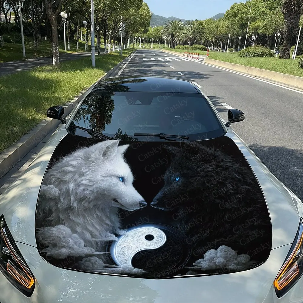 

Cloud Wolf Pattern Car Hood Sticker, Vinyl Film Decal For Vehicle Modification - Waterproof & Scratch-Resistant Self Adhesive Wr