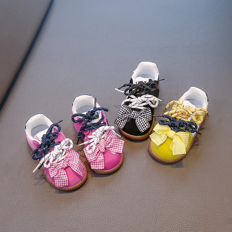 

Girls Casual Shoes with Sweet Bows Kids Skate Shoes Soft Bottom 2025 Autumn New Children Running Shoes Non-slip Princess Style