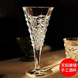 Cocktail Vintage Relief Champagne Transparent Glass Drinking Drinkware Wine Goblet Juice Lead-free Crystal Cup Luxury Glassware