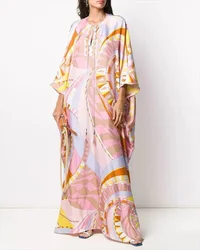 Summer New Europe And The United States Plus Fat Loose Printed V-neck Long Skirt Holiday Style Dress