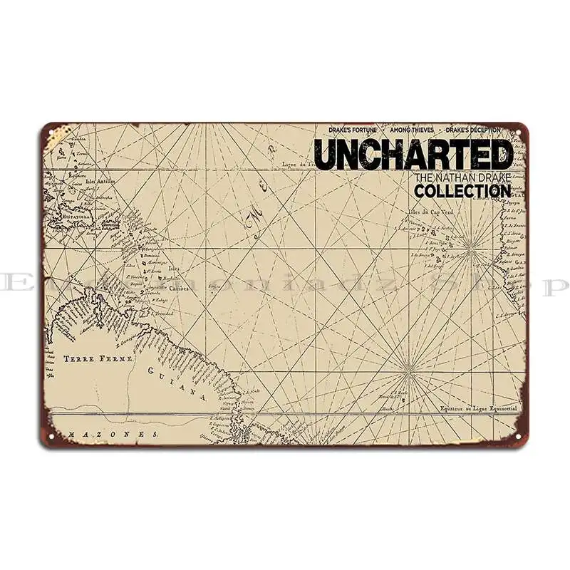 Uncharted Map Design Metal Sign Bar Cave Printing Garage Retro Wall Pub Tin Sign Poster