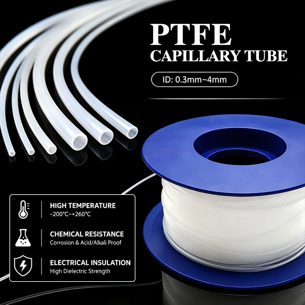 

PTFE ID 0.2mm-5mm Insulated Capillary Pipe High Temp Corrosion Resistant Hose for Heat Exchanger Valve Core Lab Industrial Mult