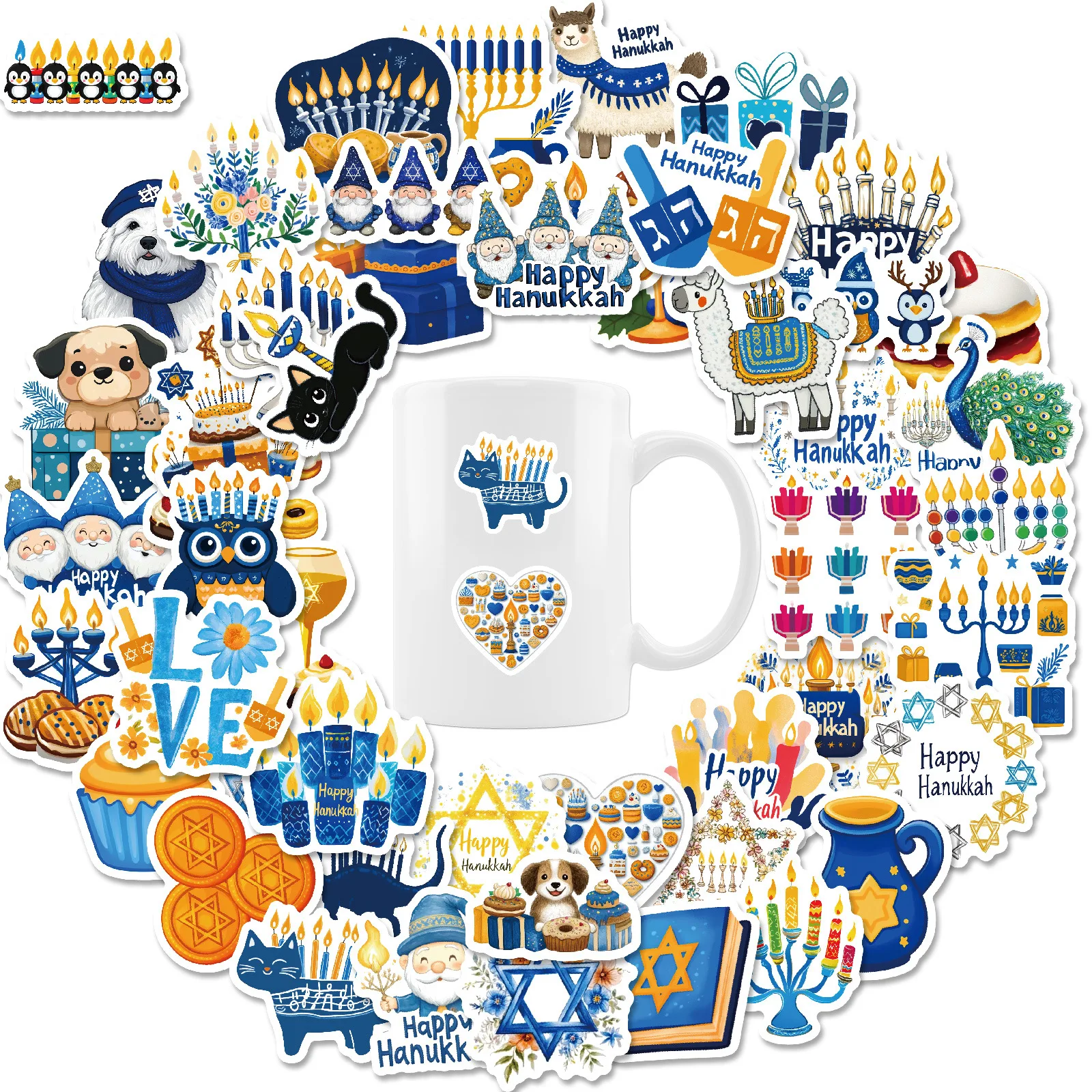 

10/30/50PCS New Hanukkah Graffiti Stickers Celebrate Festivals Cartoon Decal Notebook Phone Car Guitar Waterproof Sticker Toys