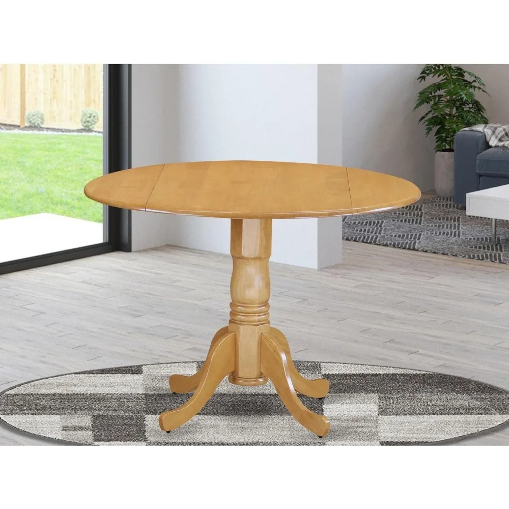 Dublin Dining Room Table - a Round kitchen Table Top with Dropleaf & Pedestal Base, 42x42 Inch, Oak