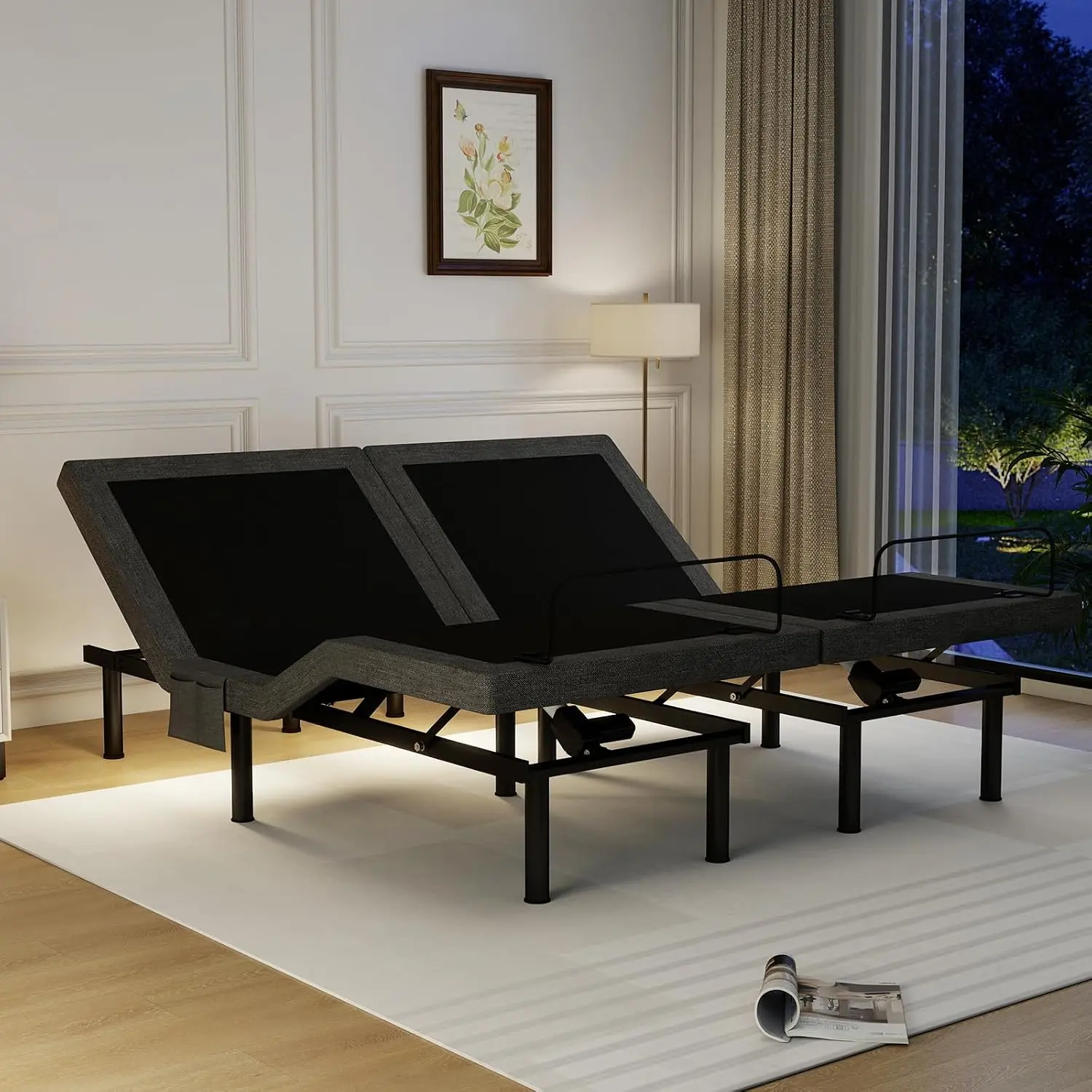 Split King Adjustable Bed Base Dual Motor Wireless Remote Zero Gravity Anti-Snore TV LED Light 4 USB 3-Height Legs, Customized