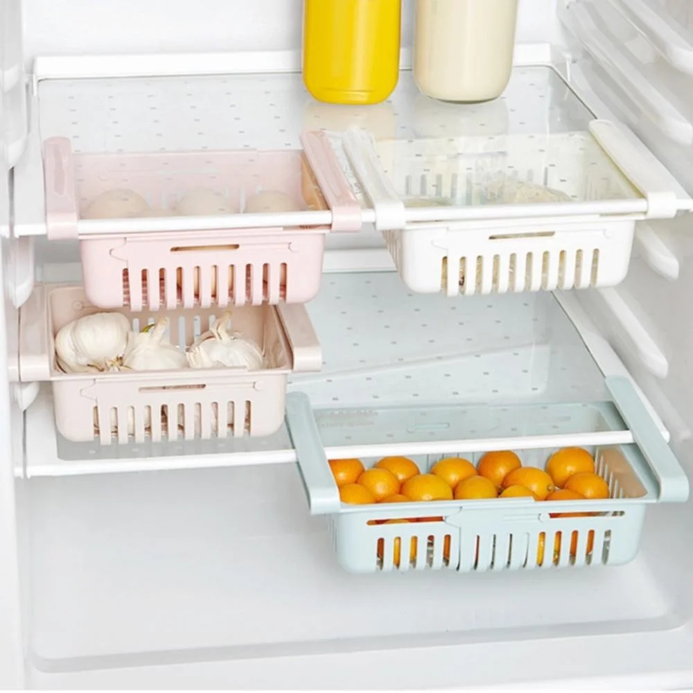 Kühlschrank-Schubladen-Organizer, herausziehbarer Regal-Aufbewahrungs-Organizer für Ei, Obst, Gemüse, Fleisch, passend für alle Kühlschrankregale unter