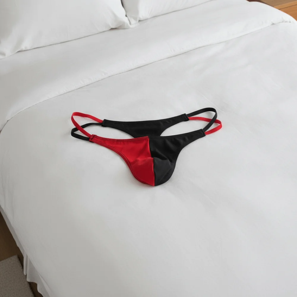 Breathable Low Waist Men Ice Silk Thongs Thin Strap Lingerie Men's Panties Underpants T-back Male Briefs Summer