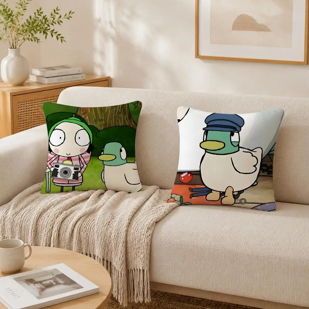 Cute Cartoon S-Sarahs And Duck Cushion Cover Plush Decorative Pillow Case With Hidden Zipper Fashion Room Decor For Home