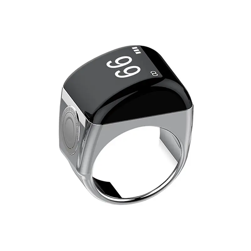 

Ingenious-Zinc Alloy Smart Ring With Charging Box Waterproof Digital Counter APP Controlled Display 5 Prayer Time Reminders Silv