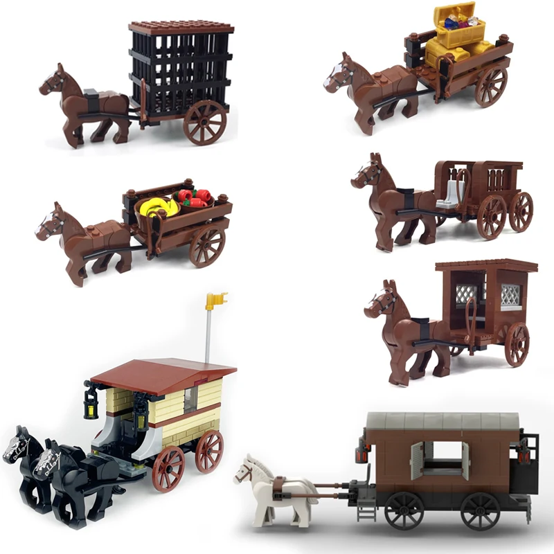 MOC Middle Age Prison chariot Building Blocks Western Carriage FarmTransport Vehicle Models Children Assembled Brick Toys