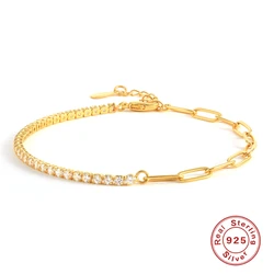 LENNIK-pulsera de tenis de circonia cúbica para mujer y niña, brazalete de Plata de Ley 925, Color dorado de 18K, joyería de tendencia, regalo de fiesta