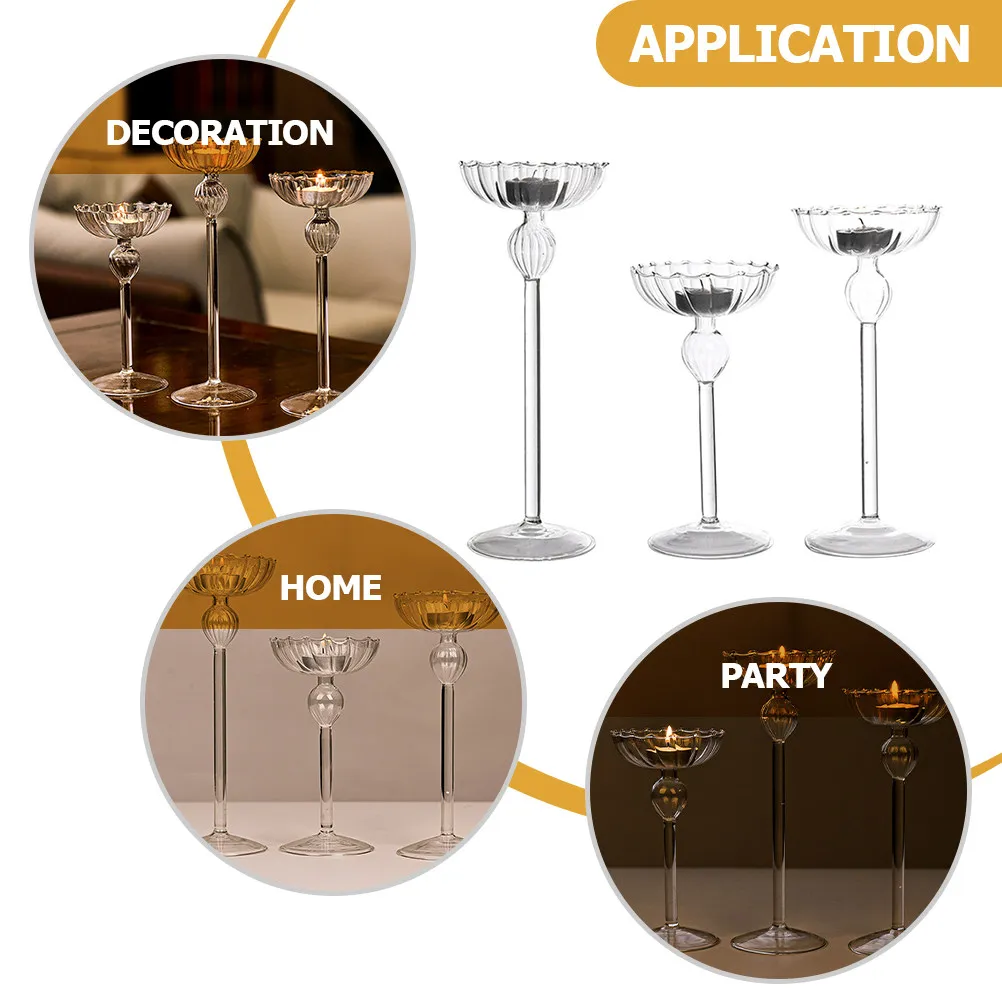 

3Pcs Holder Glass Decorative Tea Light Stand for Wedding Romantic Decoration Transparent Pillar Candlestick Desktop