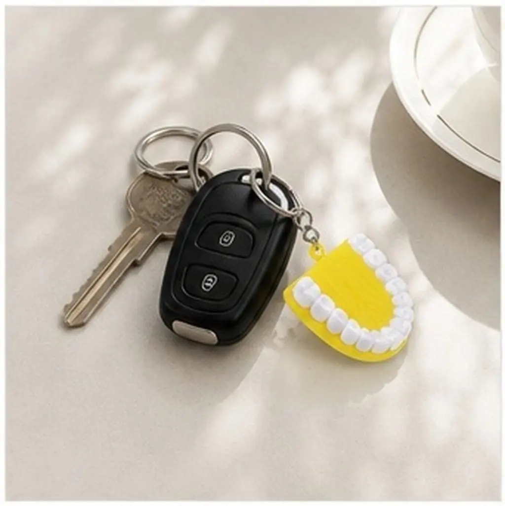 10pcs Halloween False Teeth Keychains – Resin Skull Pendant Keyrings for Bags, Cars, Party Decor
